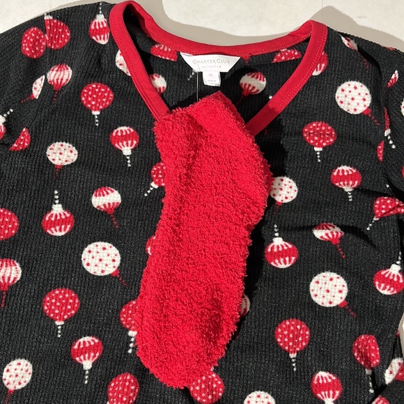 Charter Club Intimates XS Ornaments one piece pajamas with comfy socks NEW! - Picture 3 of 5